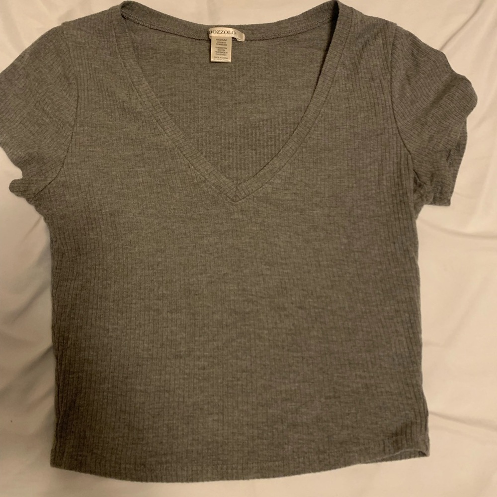 Bozzolo Charcoal V-Neck Ribbed Tee